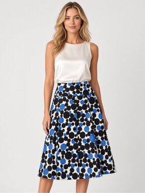 Becky & Max NY Blue Black Circle Print A-Line Skirt Size 12 Unique Buttons